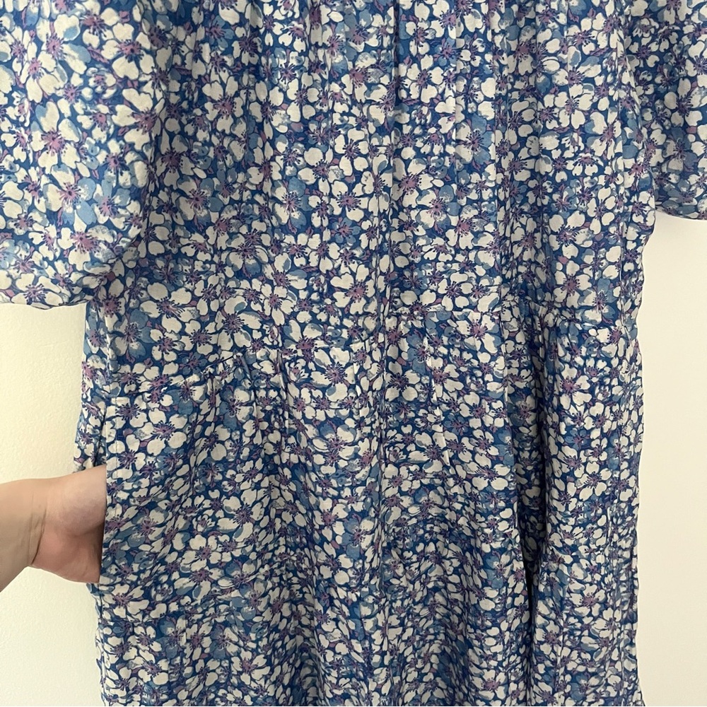 Xirena Dolly Popover Blue Floral Swing Mini Dress Cotton Silk Medium - Picture 4 of 10